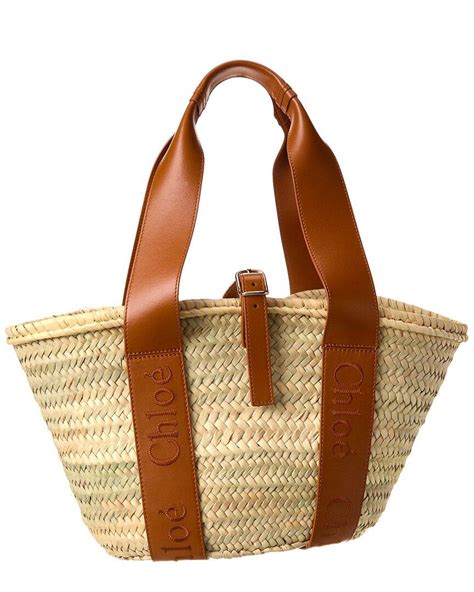 Chloé Sense Medium Raffia Leather Basket Tote in Brown Lyst