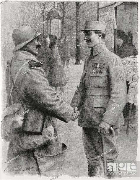 A French Soldier Congratulating An Old Fellow Soldier On His Military