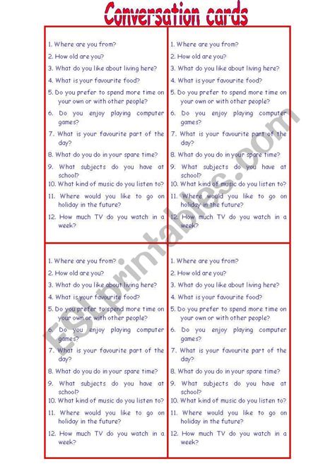 Conversation Cards Esl Worksheet By Crisprata