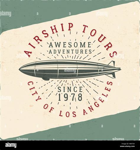 Vintage Airship Tee Design Retro Dirigible Poster Airplane Label