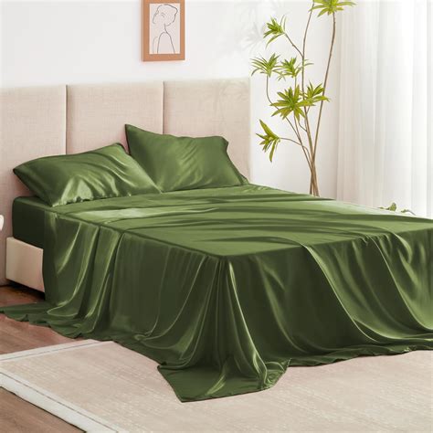 Love S Cabin Twin Xl Satin Sheet Sets 3 Piece Sage Silky Satin Bed Sheets With