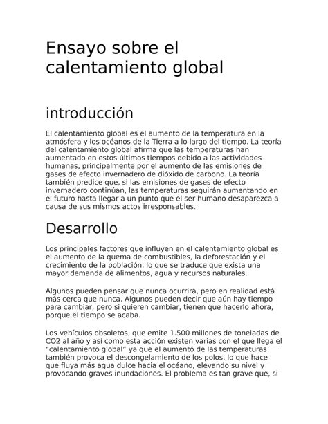 Ensayo Sobre El Calentamiento Global Ensayo Sobre El Calentamiento