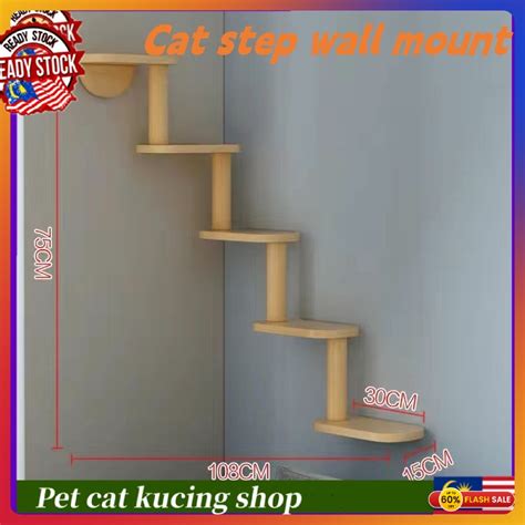 Solid Wood Cats Wall Mount Staircase Ladder Climbing Step Shelves Cat