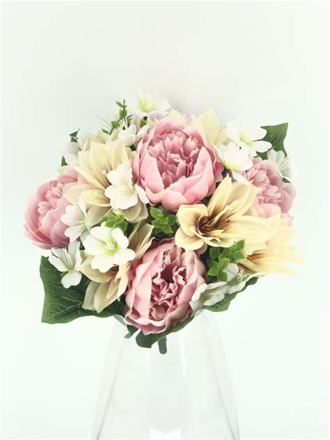 Bouquet Pivoines Rose Et Magnolias Cr Me Artificiel Cm Jardiland