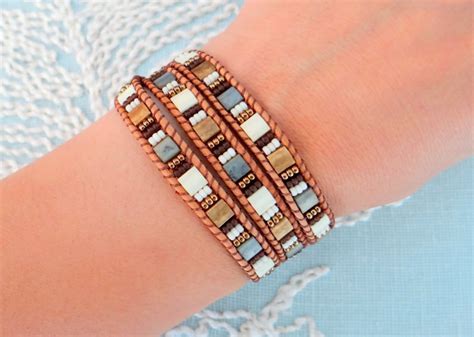 Leather Wrap Bracelet With Tila Beads Etsy