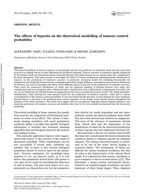 Pdf The Effects Of Hypoxia On The Theoretical Modelling Of Tumour