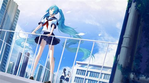 Hatsune Miku In A School Uniform Hd Wallpaper