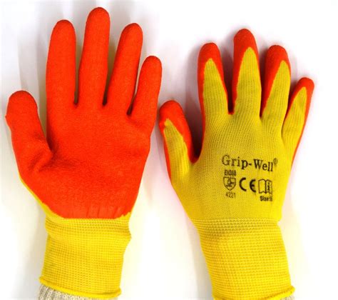 Yellow Nylon Shell With Orange Crinkle Latex Palm Coated Gloves At Rs