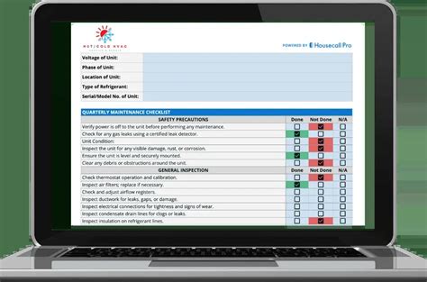 Hvac Quarterly Maintenance Checklist Template Free Download