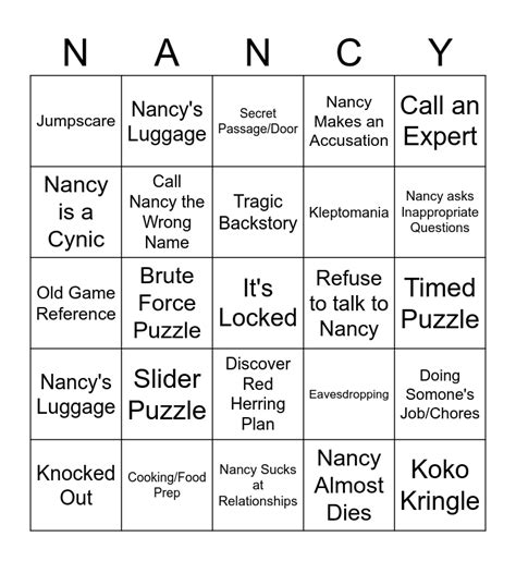 Nancy Drew Mystery Of The Seven Keys BINGO Card