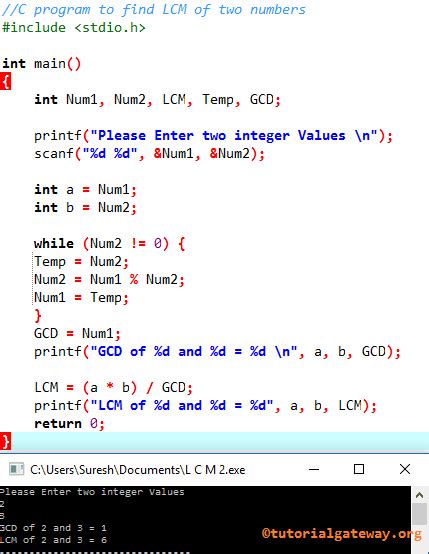 C Program To Find Lcm Of Two Numbers