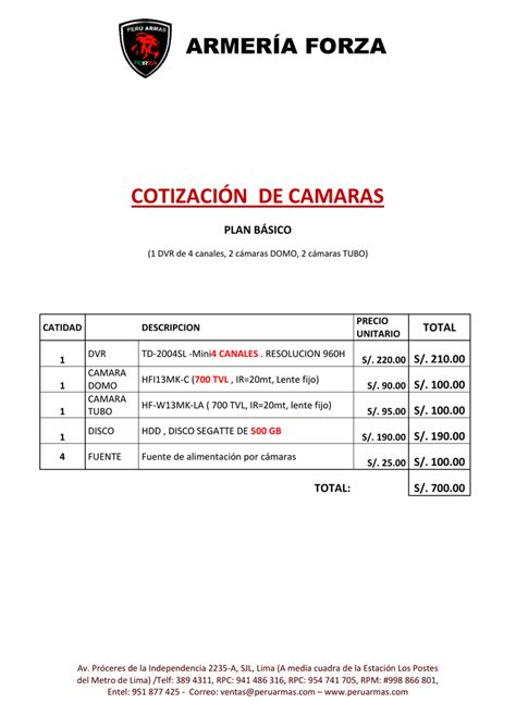 COTIZACIÓN DE CAMARAS