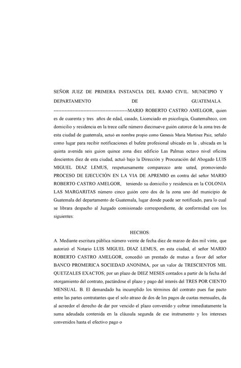 Demanda ejecucion en via de apremio 1 SEÑOR JUEZ DE PRIMERA INSTANCIA