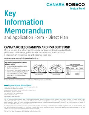 Fillable Online Key Information Memorandum And Application Formpdf Fax