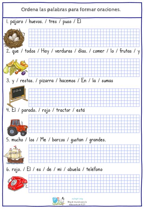 Ordena Palabras Para Formar Oraciones Con Ayuda Visual Aula Pt