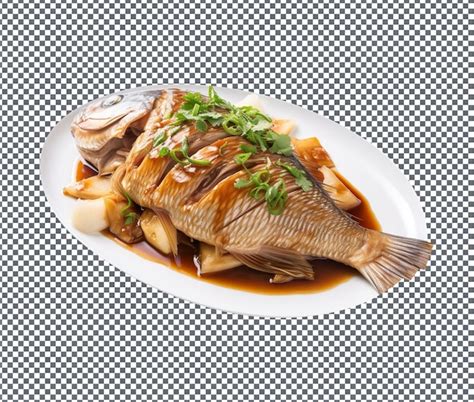 Premium Psd Yummy And Delicious Ginger Soy Steamed Fish Isolated On