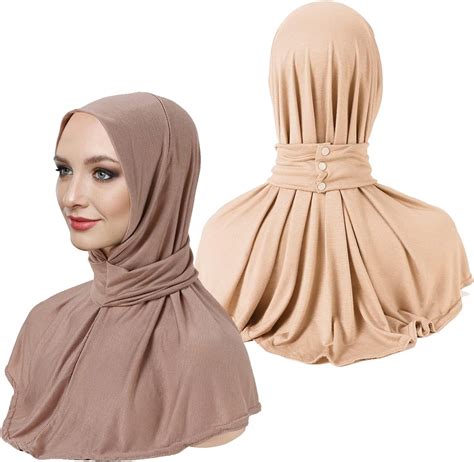 Azonee 2 PCS Hijab Muslim Scarves For Women Ready To Go Snap Hijab For