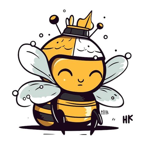 Premium Vector Cute Cartoon Bee With Crown Vector Illustration