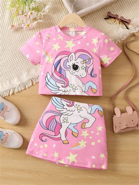 Niñitas Falda con camiseta con estampado de unicornio | Toddler girl ...