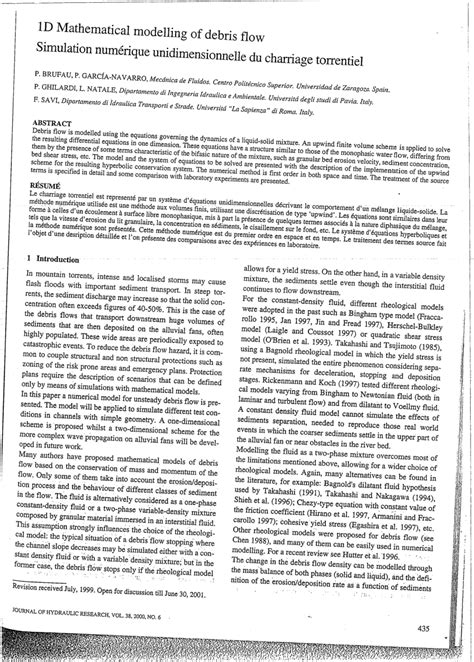 (PDF) 1D Mathematical modelling of debris flow