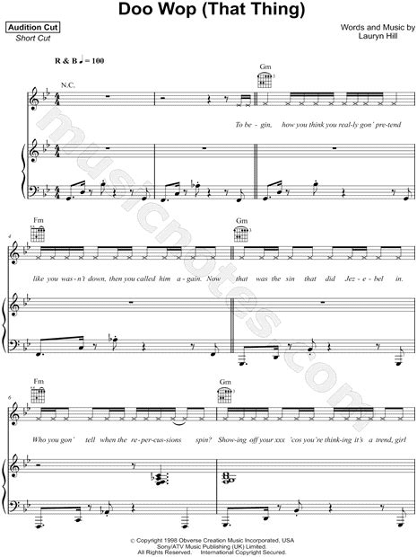 Lauryn Hill Doo Wop That Thing Sheet Music In G Minor Transposable Download And Print