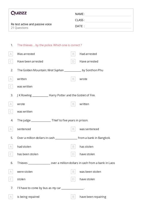 50 Active And Passive Voice Worksheets On Quizizz Free And Printable