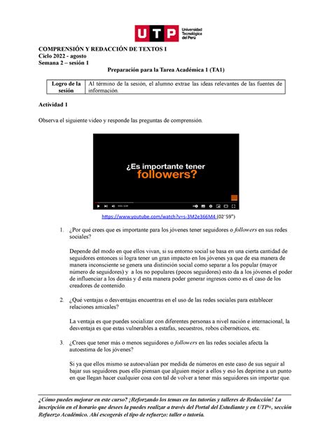 Semana 2 sesion 1 grupo 10 COMPRENSIÓN Y REDACCIÓN DE TEXTOS I Ciclo