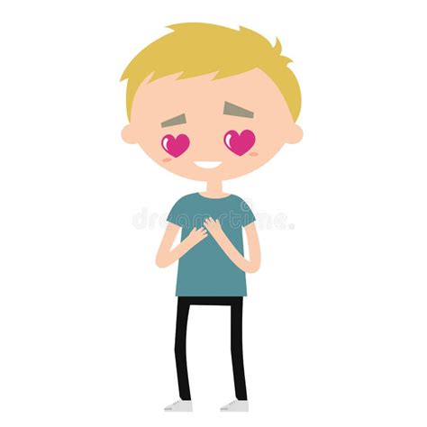 Het Vallen In Liefde Leuke Beeldverhaal Blonde Jongen Met Hart Vormige Ogen Vector Illustratie