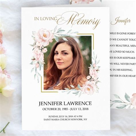 F119 Editable Funeral Program Template Pink Blush Roses Etsy