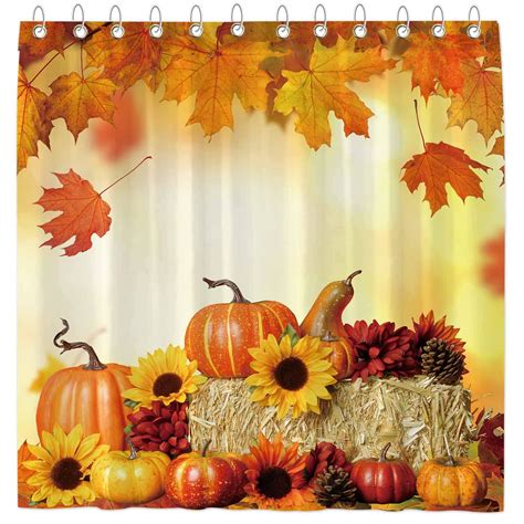 Autumn Fall Shower Curtains Brown With Thanksgiving Harvest Pumpkin