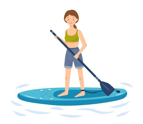 The Girl Is Riding A Sup Board A Woman Stands On A Paddle Board And