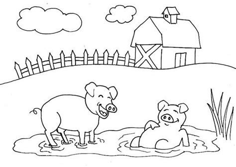 Pig Mud Bath Farm Coloring Page | Farm coloring pages, Coloring pages ...