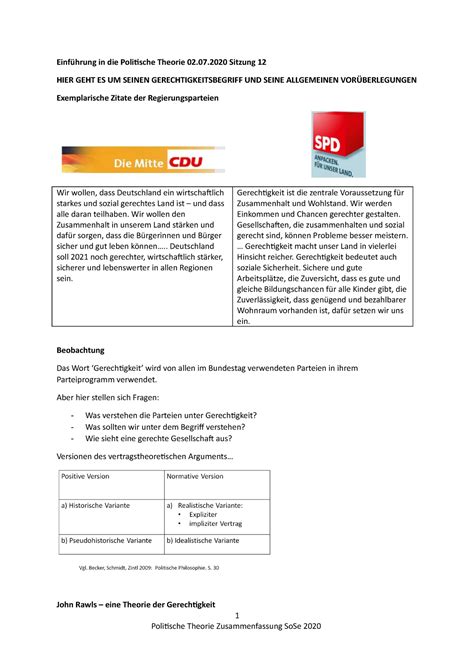 Zusammenfassung Vorlesung Einführung in politische Theorie Sitzung