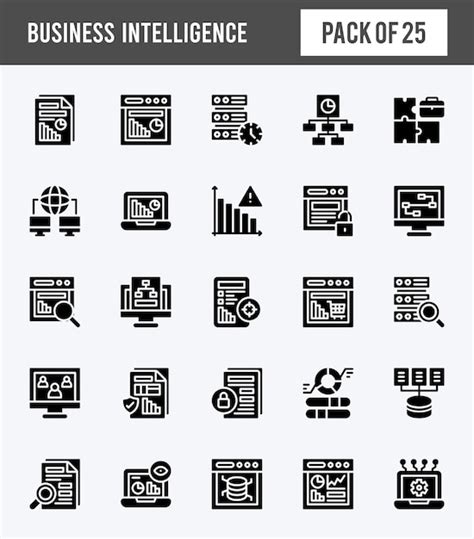 25 business intelligence glyph ícones pacote ilustração vetorial