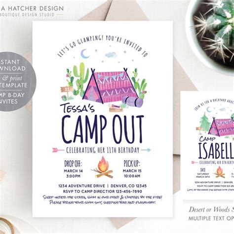 Camping Tent Party Invitation For A Girl Camp Out Glamping Etsy