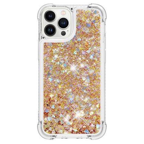 SKALO iPhone 15 Pro Kvicksand Glitter Hjärtan TPU skal Guld