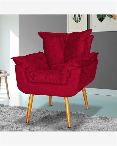 Riachuelo Poltrona Decorativa Opala Suede Vermelho Casa Chick