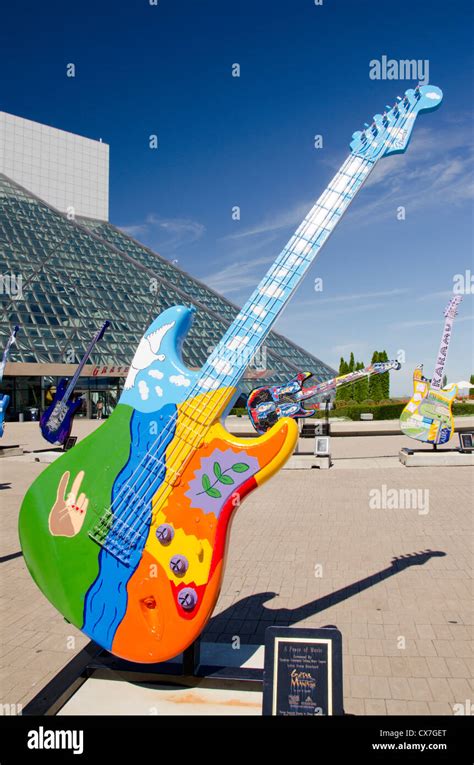 Ohio, Cleveland. Rock and Roll Hall of Fame & Museum. Giant guitar ...