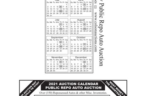 2021 Auto Auction Schedule Mark Your Calendars Bill Colson Bill Colson