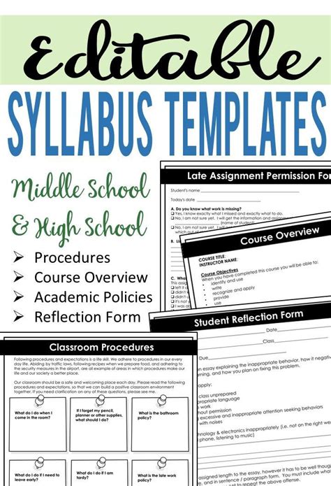 Editable Course Syllabus Template for Middle School and High School ...