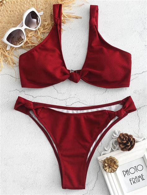 Knotted Ribbed Texture Bikini Set Bikinis Swimwear Blog Bikini Set