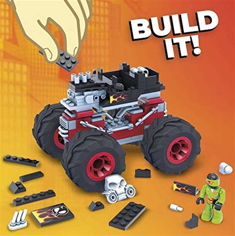 Mega Hot Wheels Bone Shaker Building Set With Micro Figure Driver Rolling Wheels And Authentic