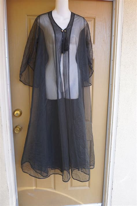 Vintage Black Sheer Robe Lingerie S S Or S Gem