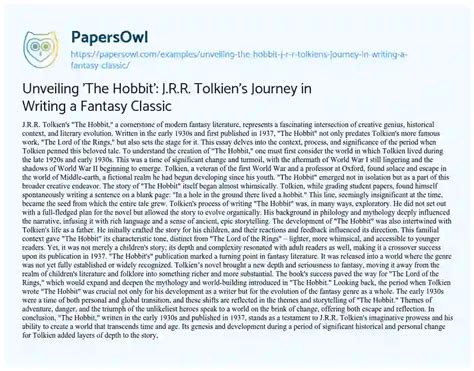 Unveiling The Hobbit Jrr Tolkiens Journey In Writing A Fantasy