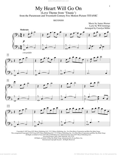 Miller My Heart Will Go On Love Theme From Titanic Sheet Music For