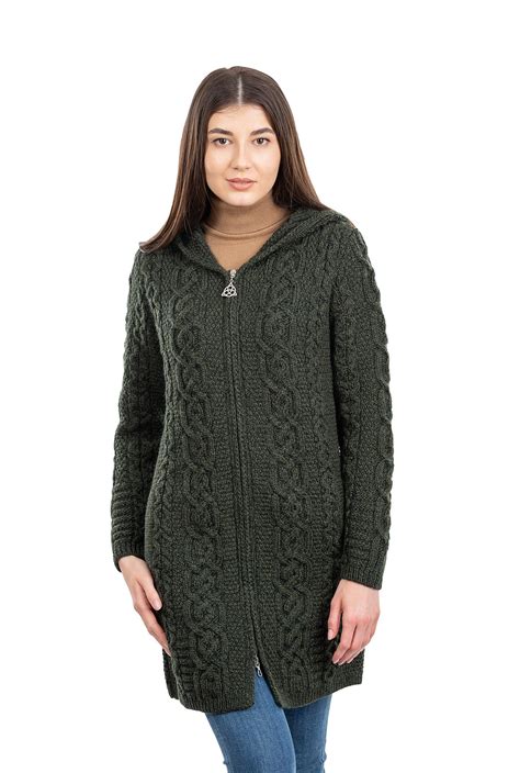 Saol Saol Irish Cardigan Sweater For Womens 100 Merino Wool Aran