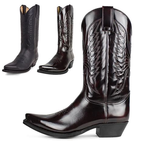 Mannen Western Cowboy Laarzen Winter Lederen Schoenen Geborduurd Hoge