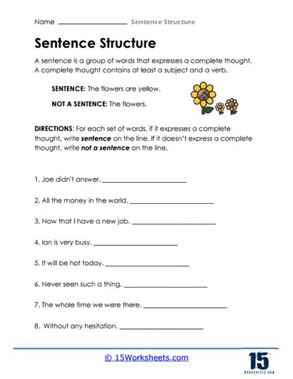 Sentence Structure Worksheets Types Of Sentences Worksheets