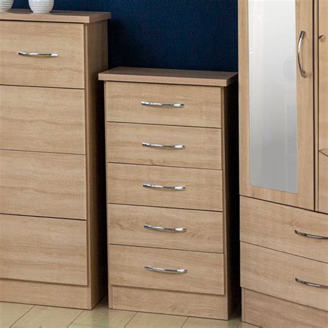 Seconique Nevada 5 Drawer Sonoma Oak Narrow Chest Of Drawers Wilko
