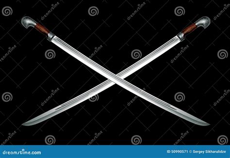 Two Naked Circassian Cavalry Swords On Black Stock Image Image Of Drawn Black 50990571
